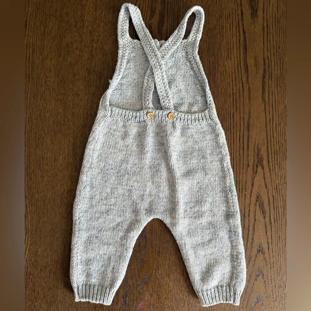 Zara Light Gray Knit Overalls with Wooden Buttons